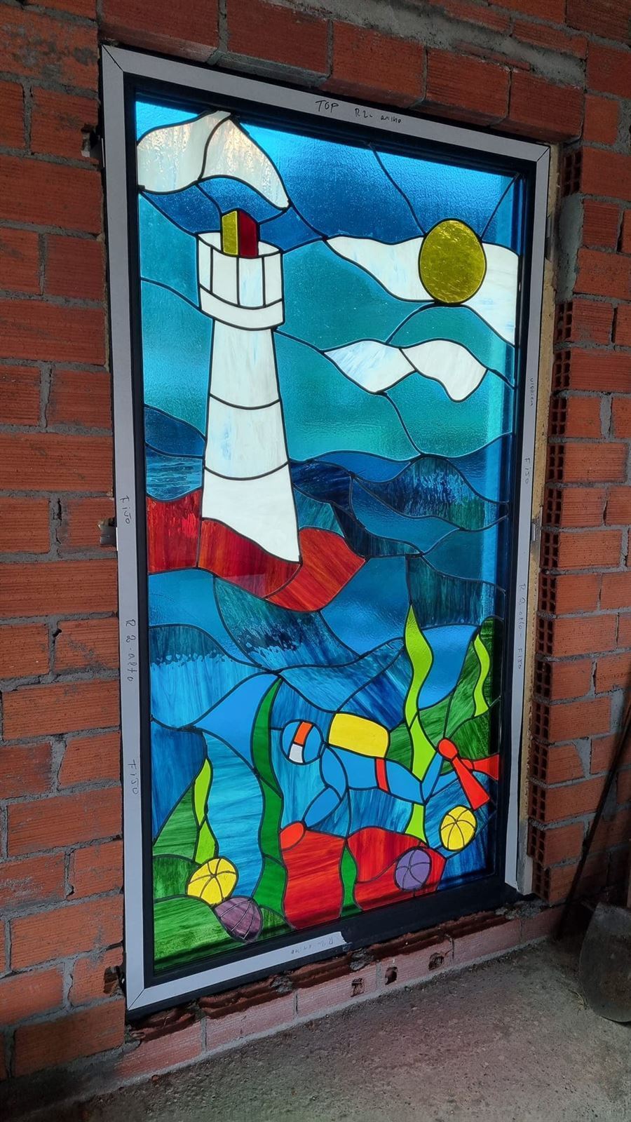 Buzo y faro - encargo vidriera emplomada - COMMISSION - VENDIDA (SERANS) - Imagen 1