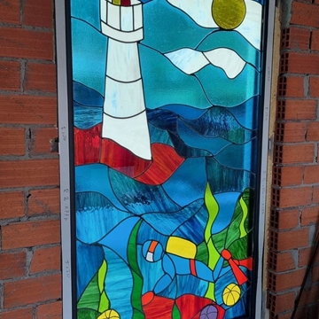 Buzo y faro - encargo vidriera emplomada - Imagen 1